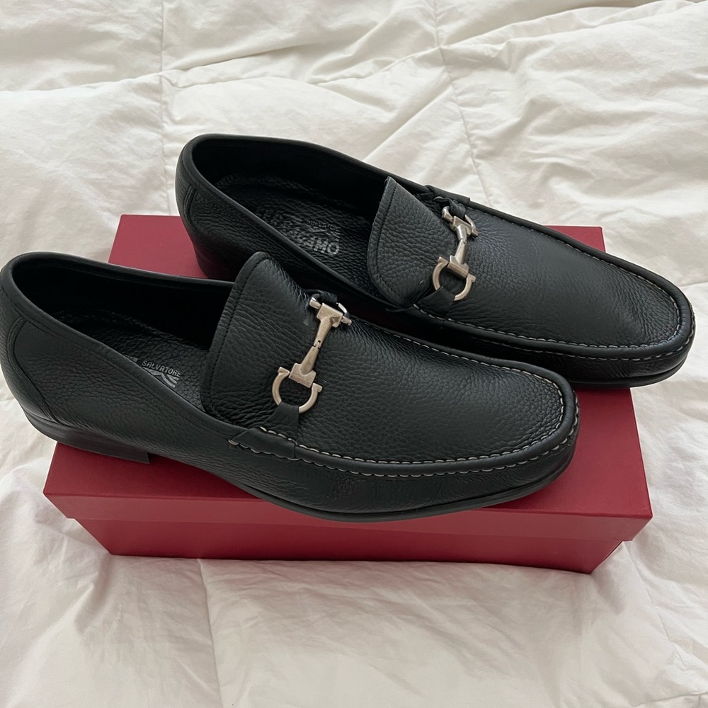 Ferragamo Magnifico Nero Calf men’s Loafers size 13, size 14 US